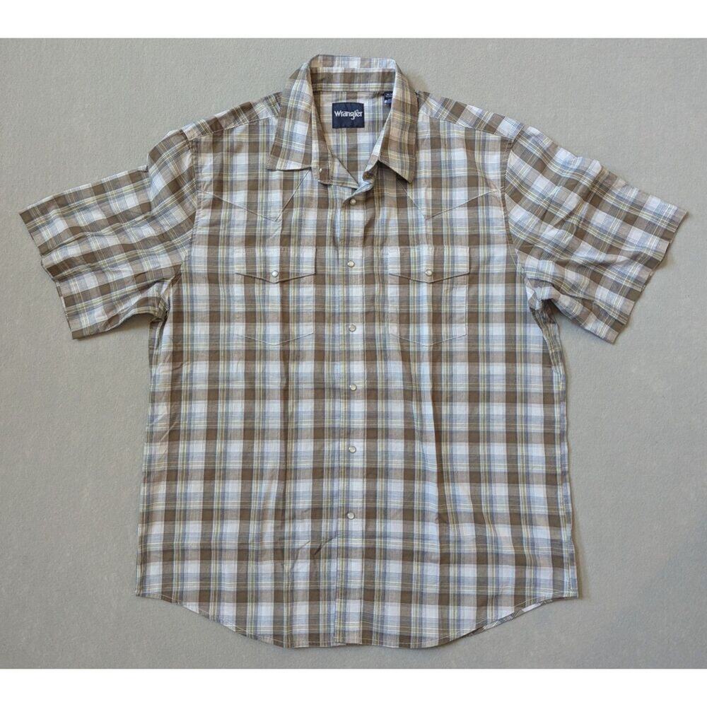 Wrangler Men's Wrinkle Resist Short Sleeve Western Snap Plaid Shirt Size XL